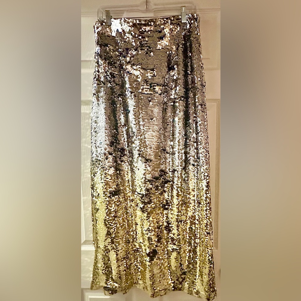 Anthropologie Skirt low rise Ombré Sequin Sz M NWT 37” L Natural waist is 29-30” - Picture 2 of 10